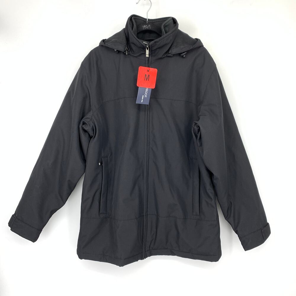Weatherproof Hooded Jacket Mens Size Medium Black Full Zip NEW